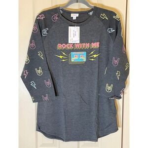 LuLaRoe Randy Top Women XL Charcoal Grey NWT 80s Rock Cassette Graphic Tee